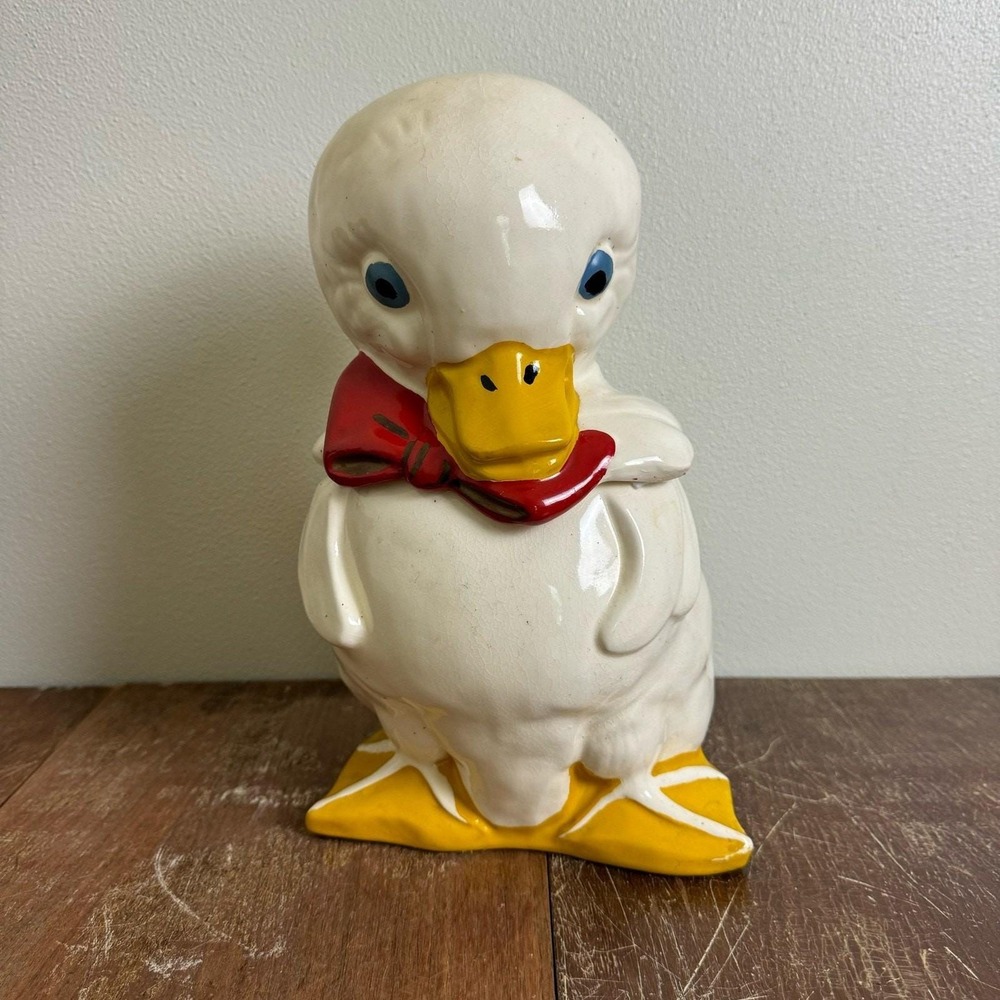 Hull 966 USA 1940's‎ Classic Duck Cookie Jar with Red bow blue Eyes